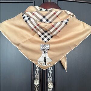 Vintage Burberrys silk Scarf Nova Check Plaid Equestrian Knight Logo